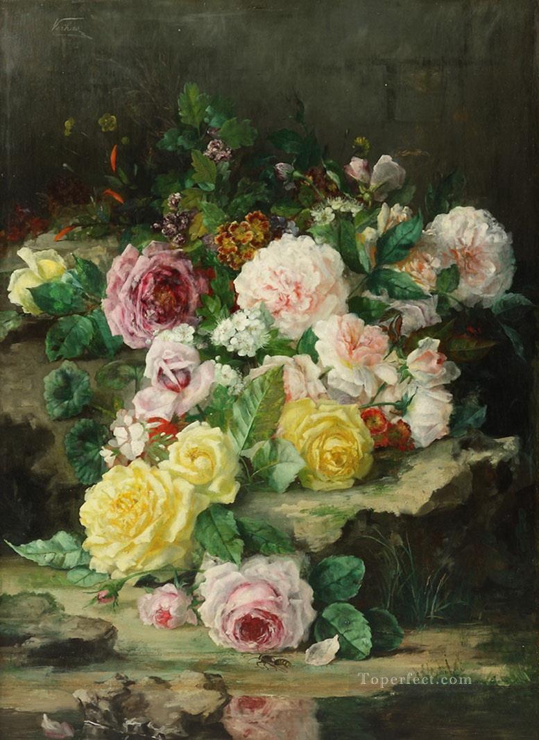 Pink White yellow Roses Flowering Oil Paintings